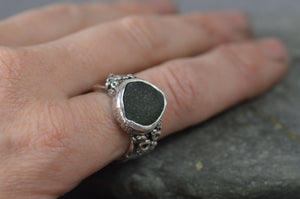 Seaham seaglass ring on a finger
