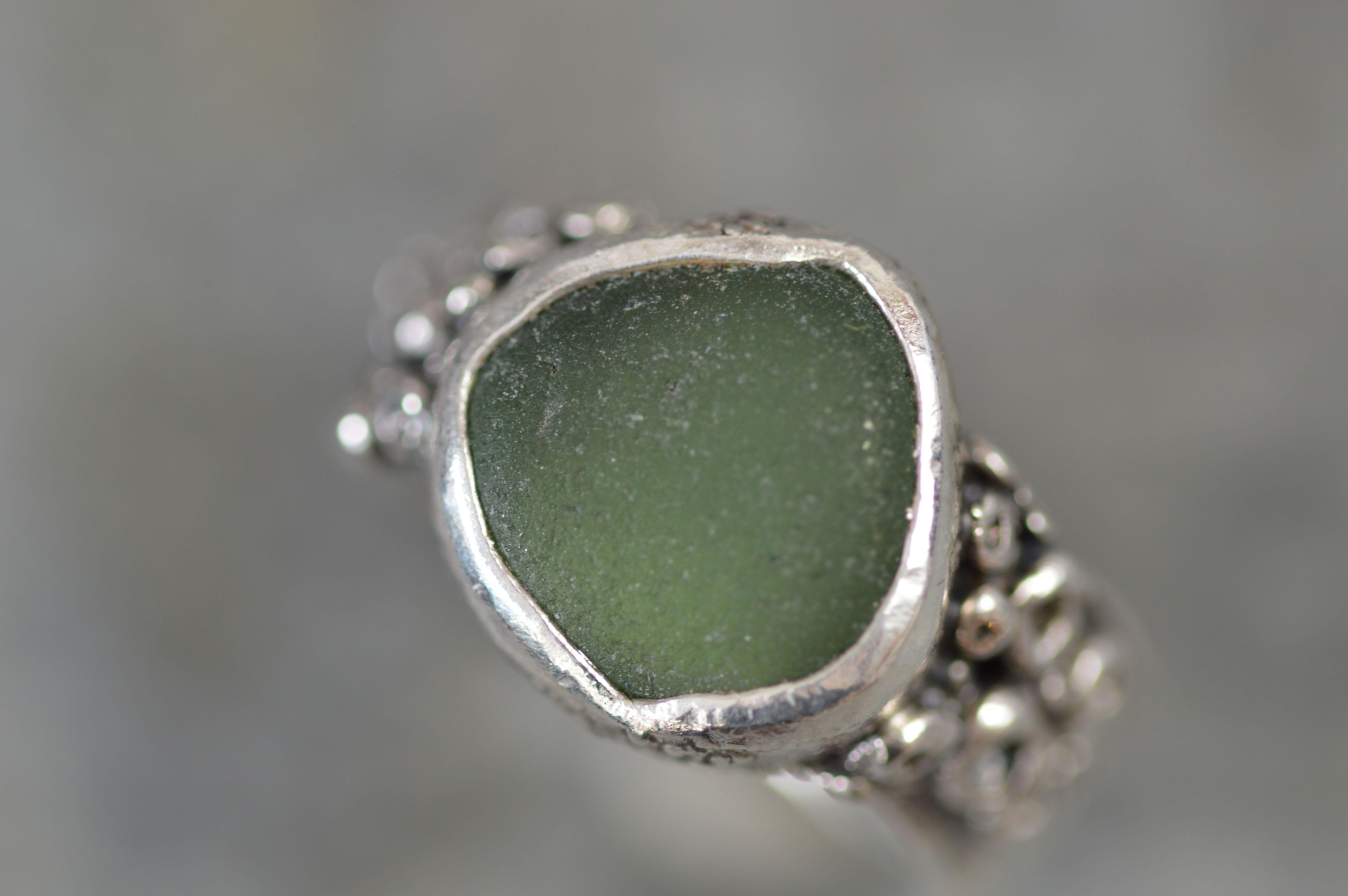 Bottle green seaham seaglass ring