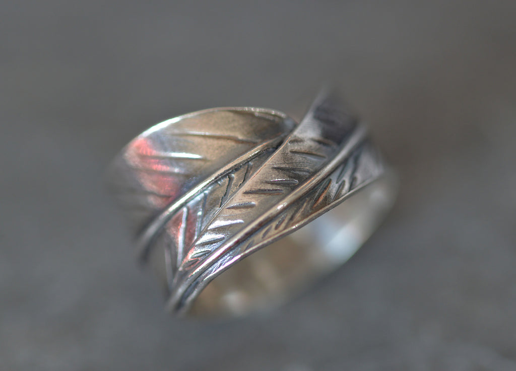 antiqued finish silver leaf ring