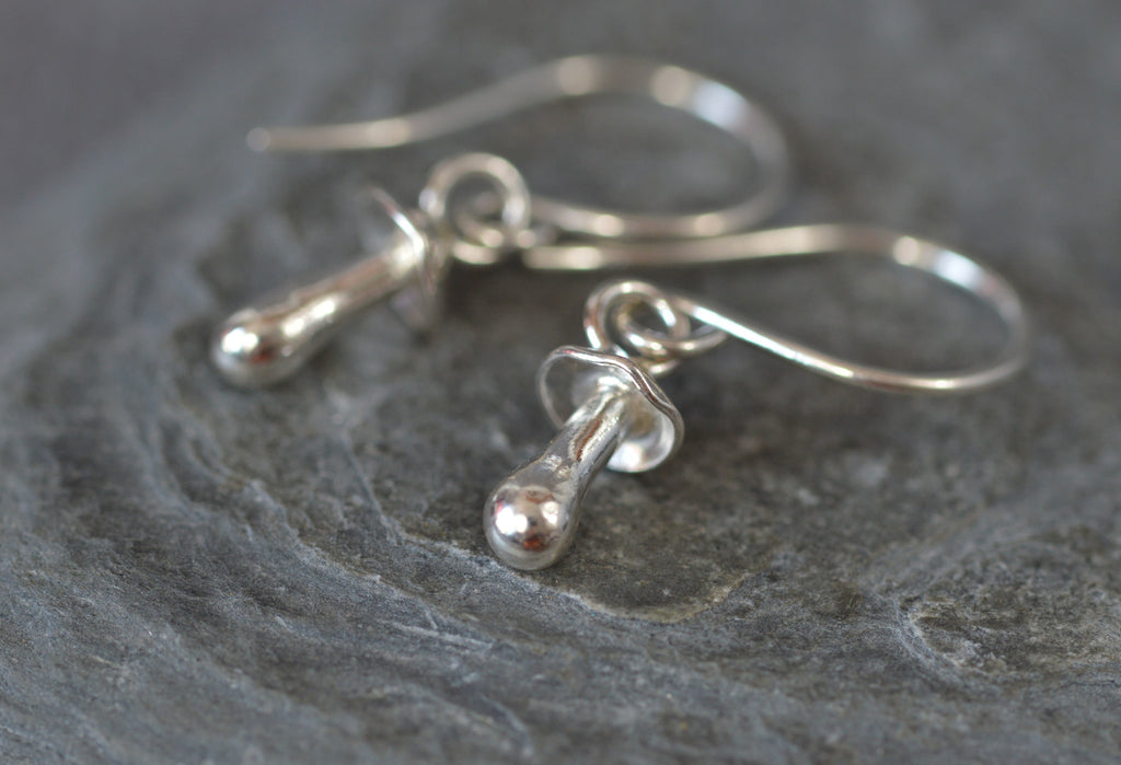 sterling silver mushroom dangly earrings