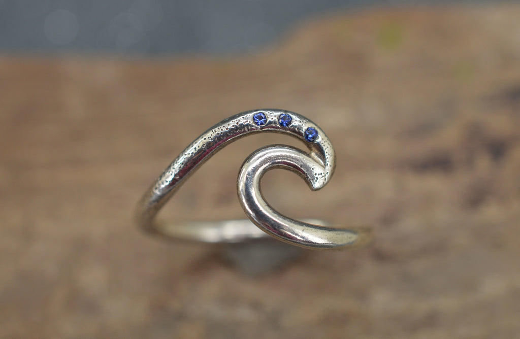 Sterling silver sapphire wave ring