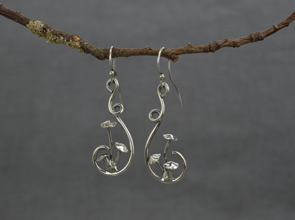 Sterling silver mushroom earrings
