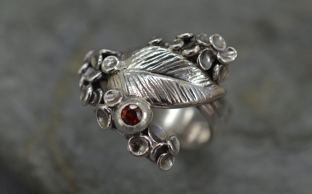 Sterling silver lichen cup ring