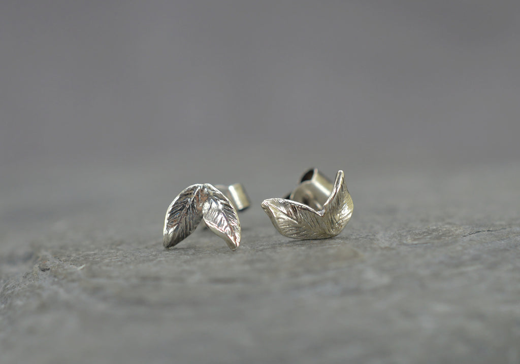 Double leaf sterling silver stud earrings