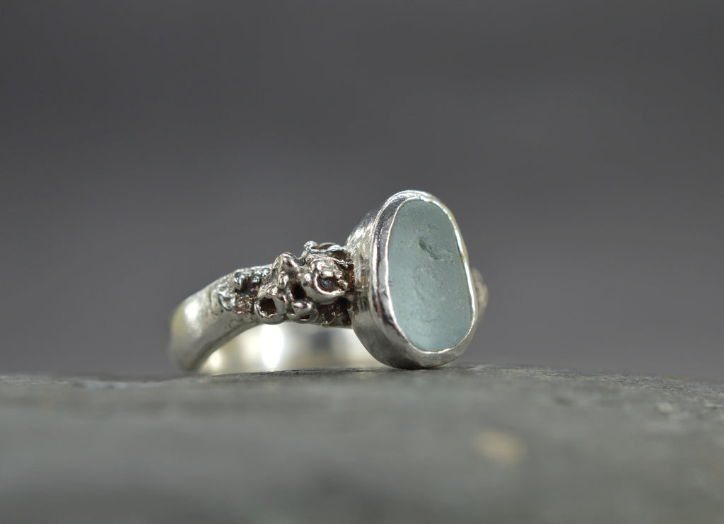 Sea glass barnacle ring
