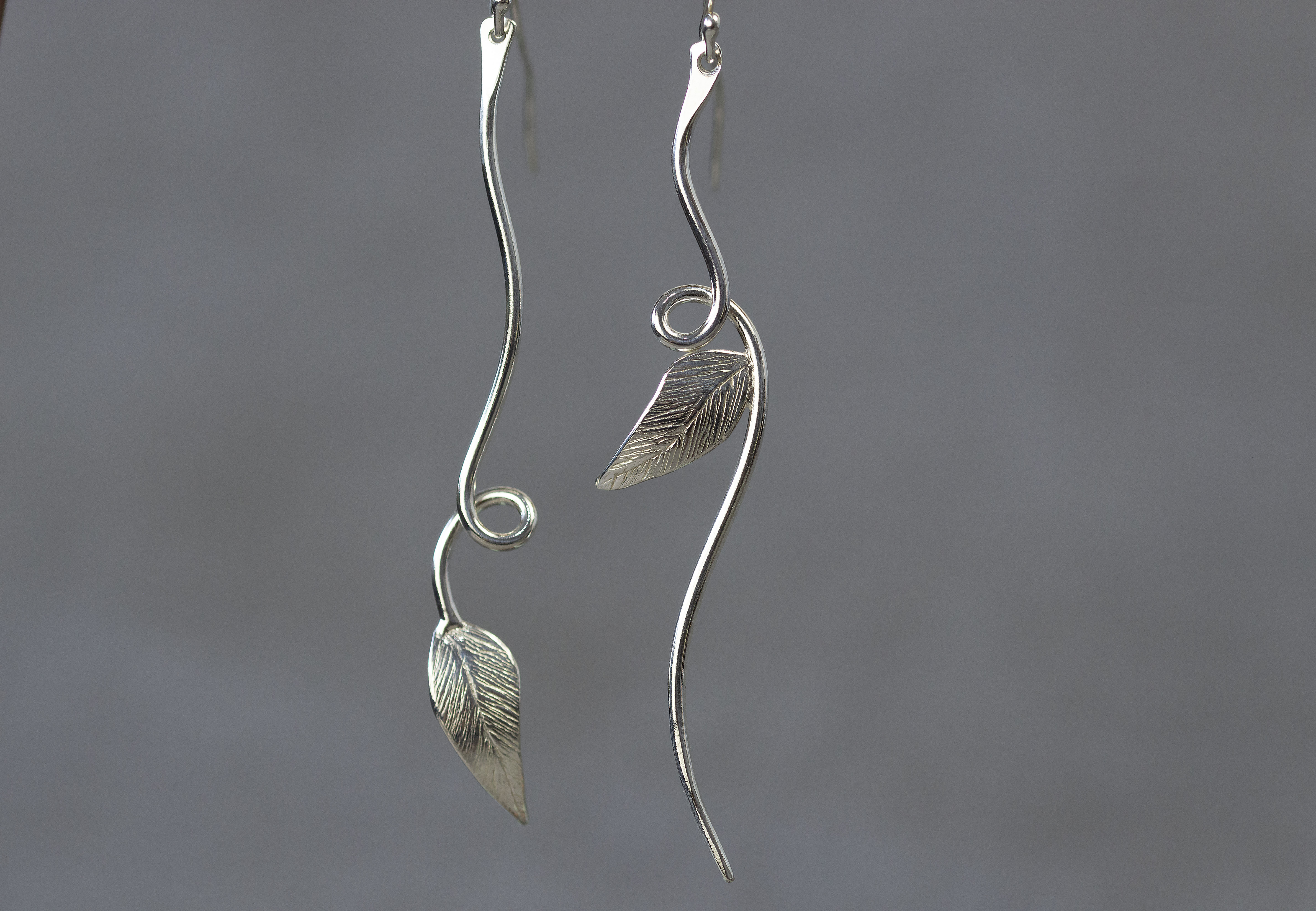 Sterling silver asymmetrical leaf earrings