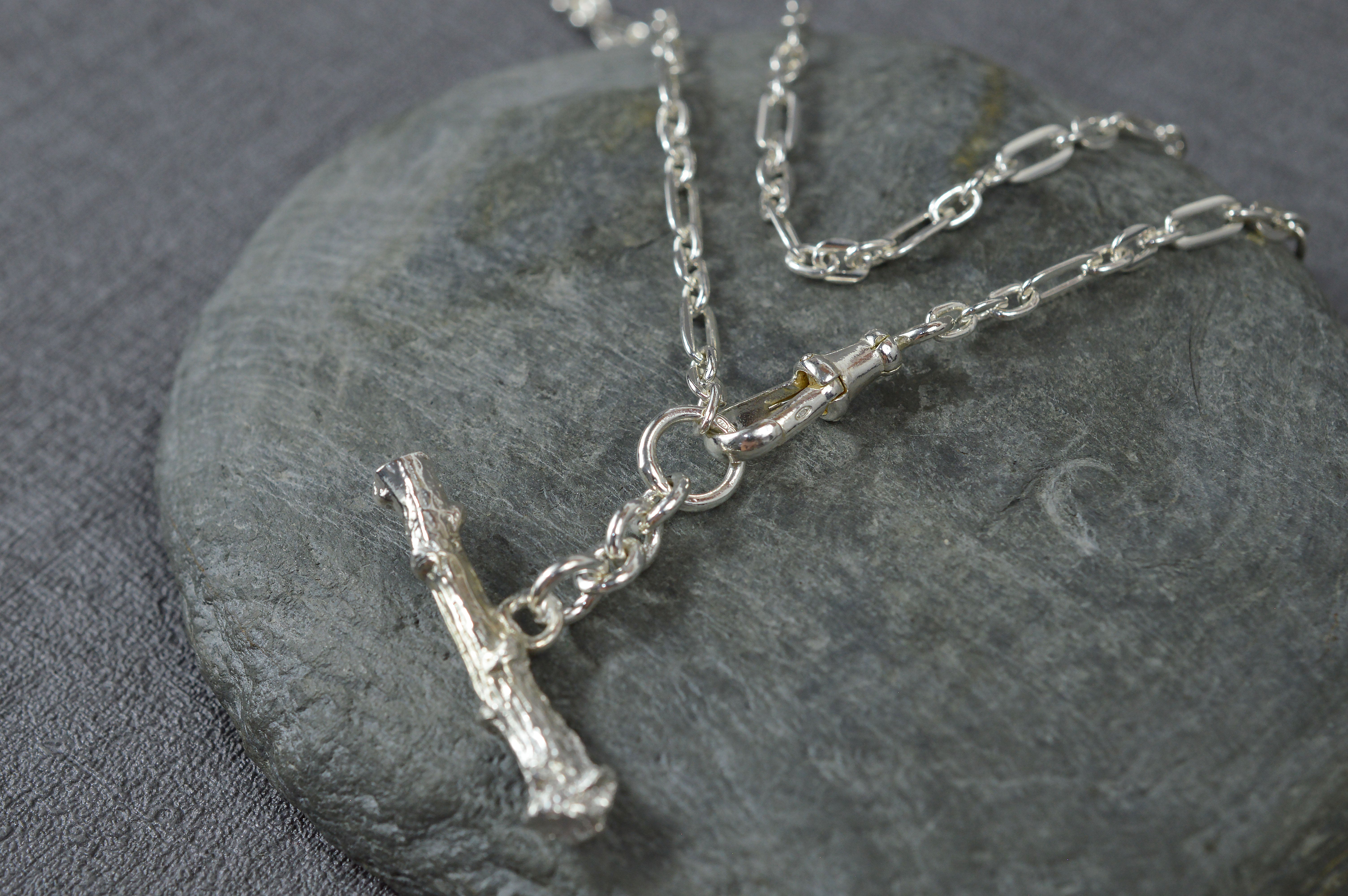 sterling silver twig t bar necklace