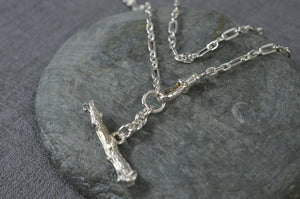 sterling silver twig t bar necklace