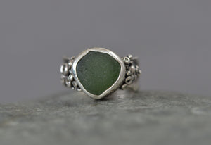 Dark green seaham seaglass set in sterling silver