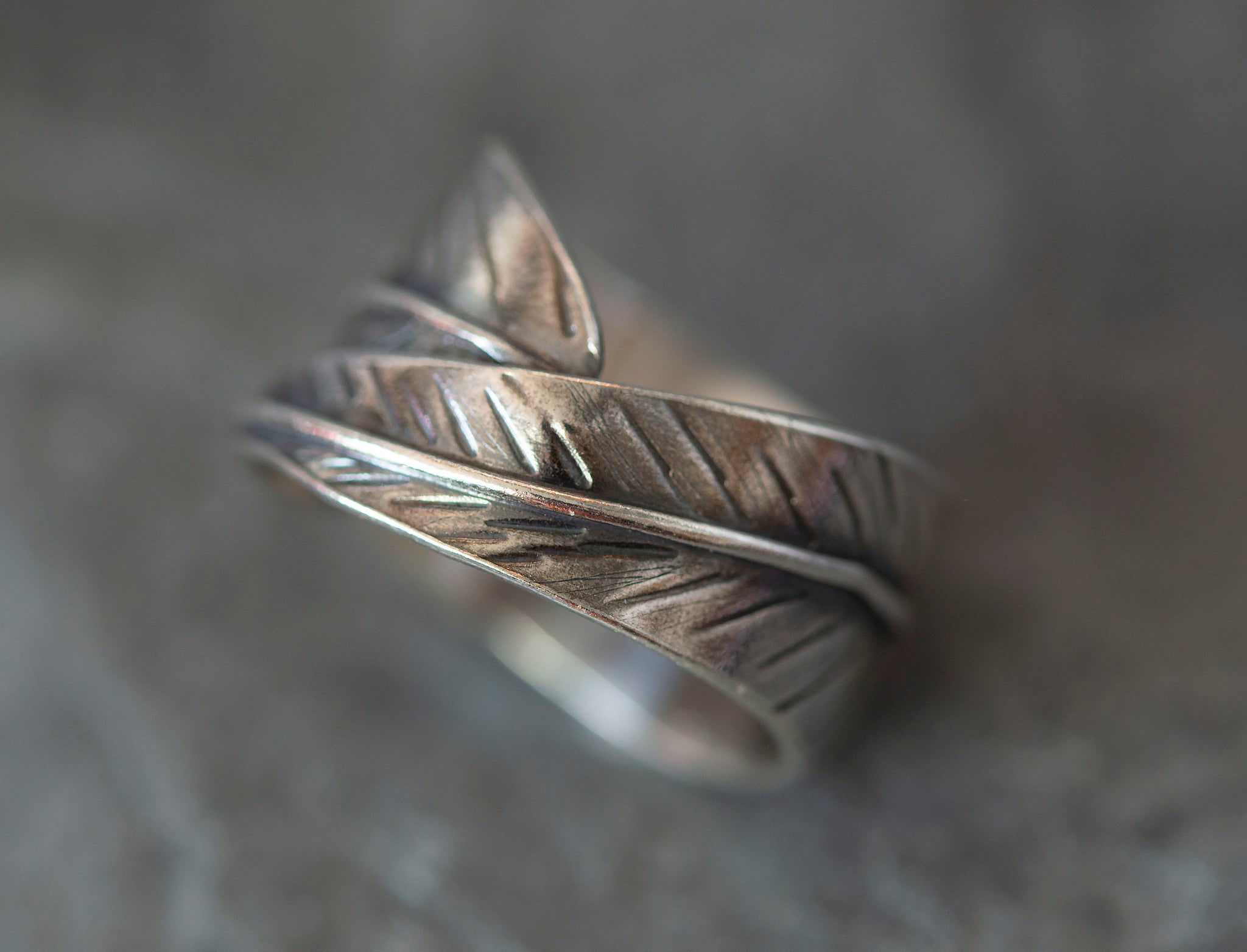 silver leaf ring