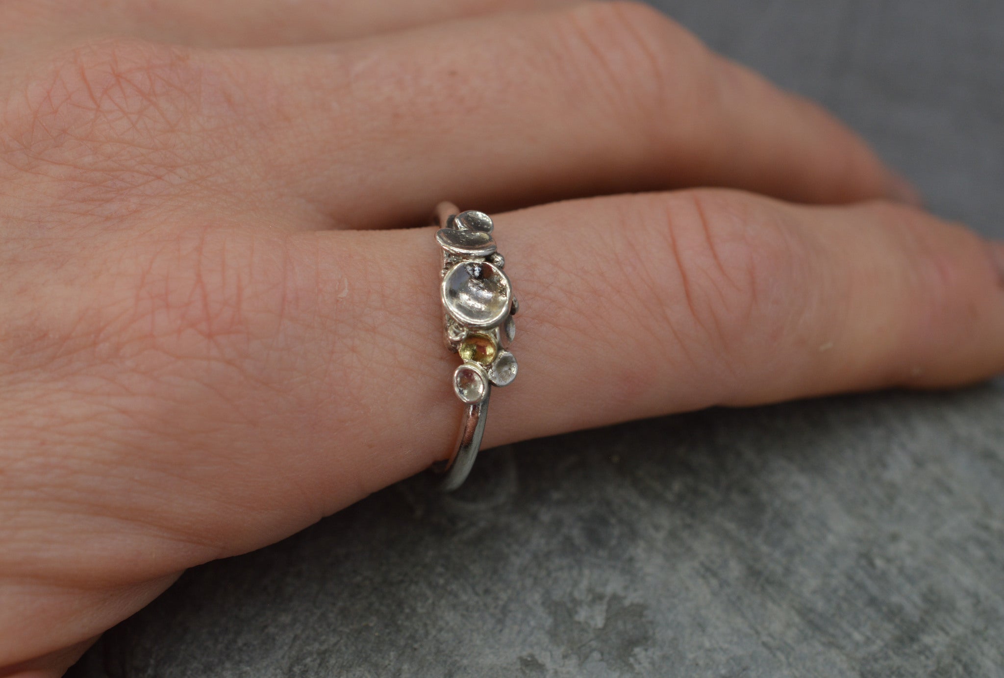 Sterling silver lichen cup ring