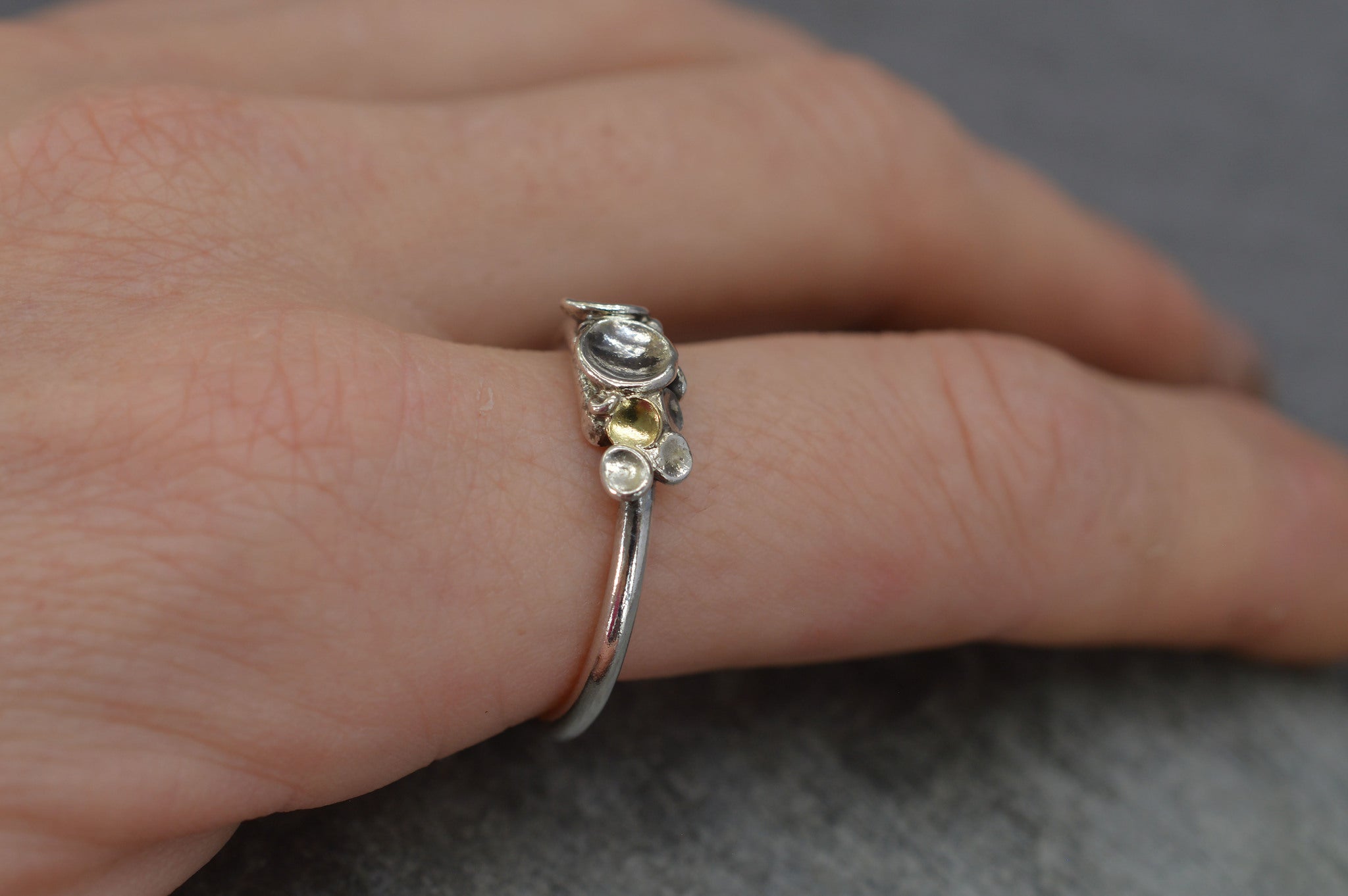 Sterling silver lichen cup ring