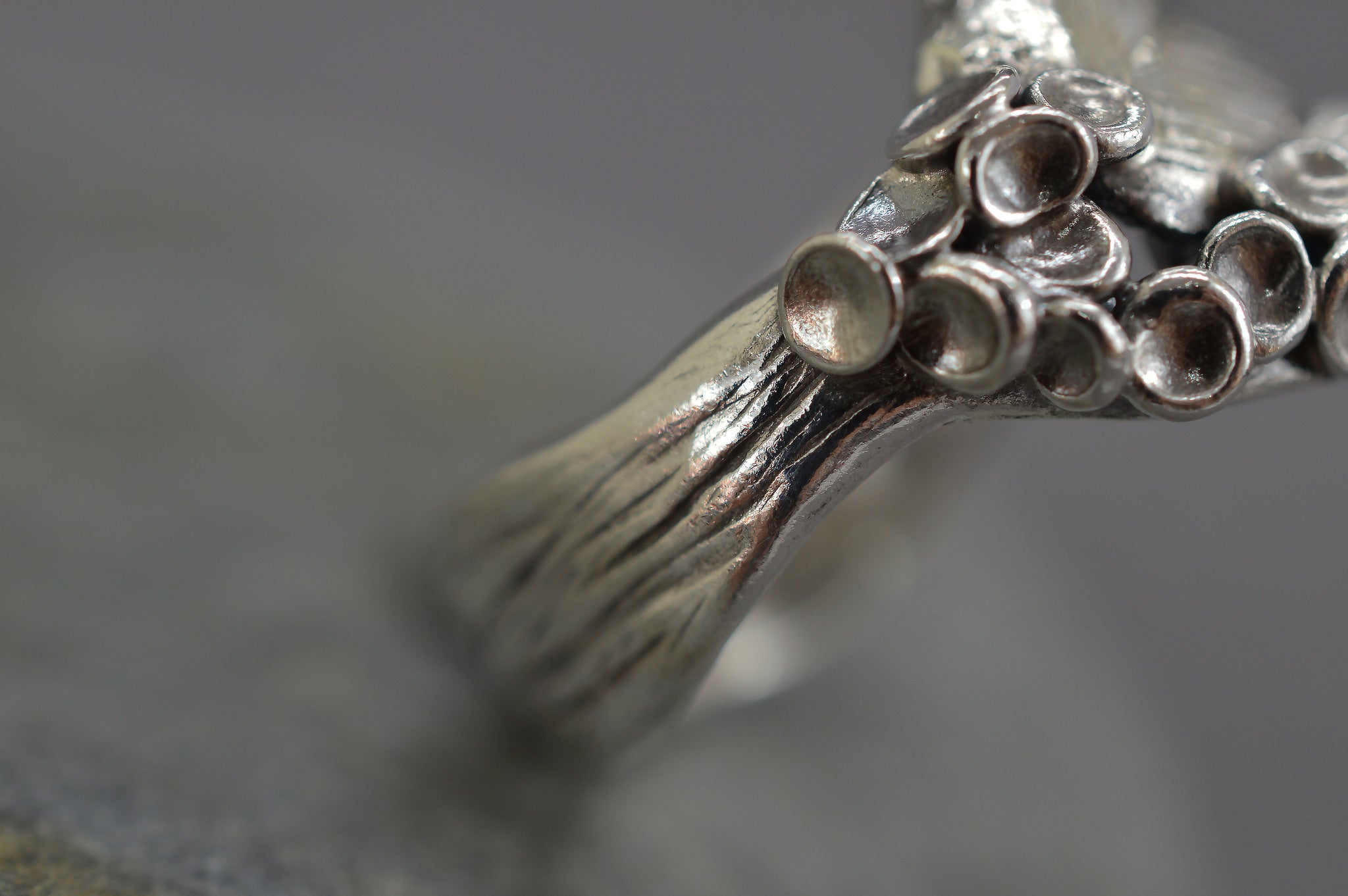 Sterling silver lichen cup ring