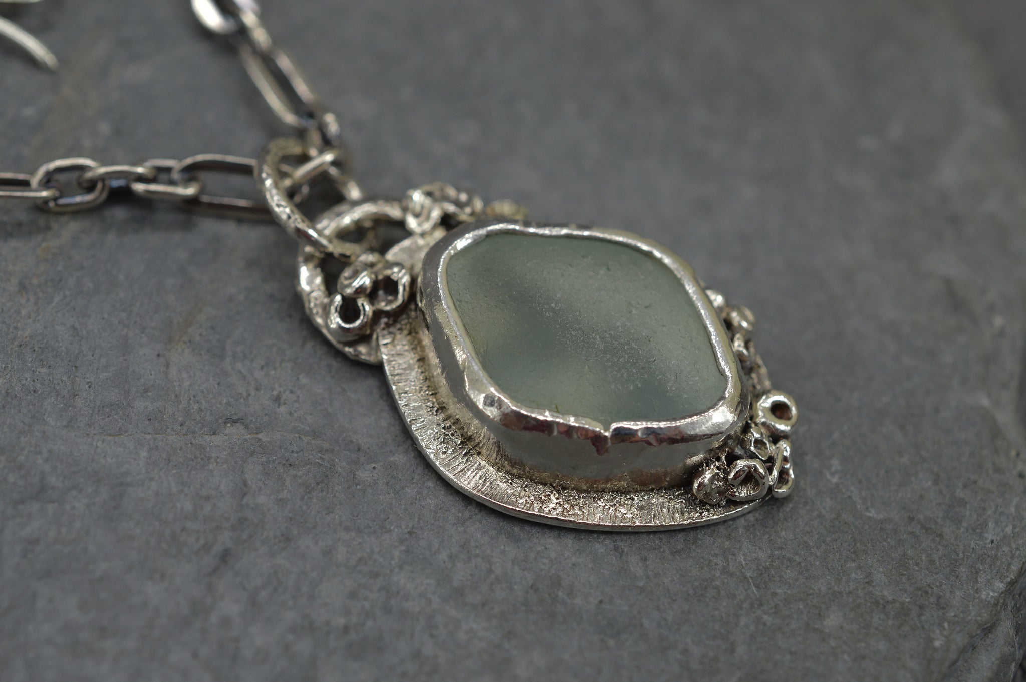 Barnacle encrusted sea glass necklace