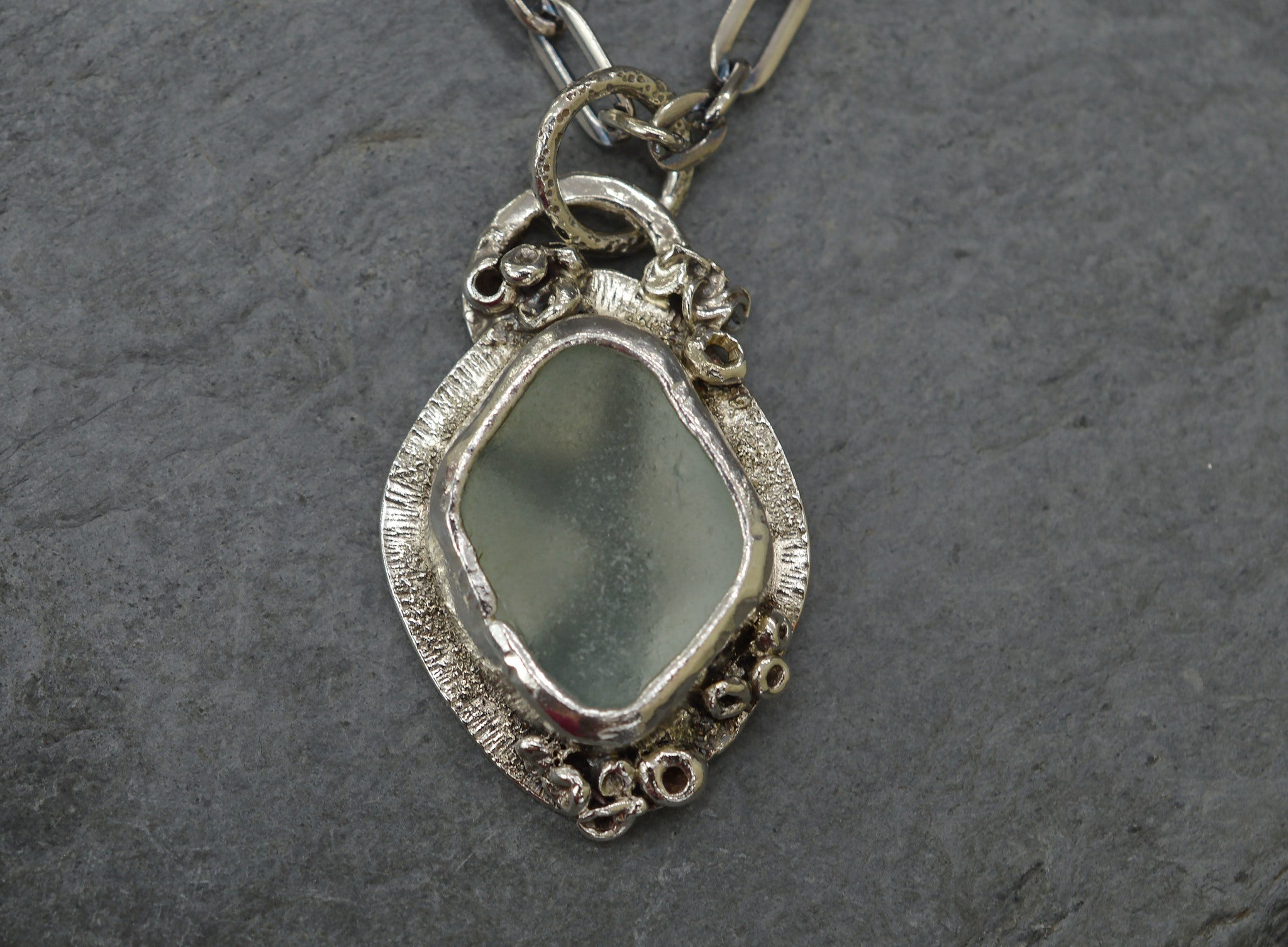 Barnacle encrusted sea glass necklace