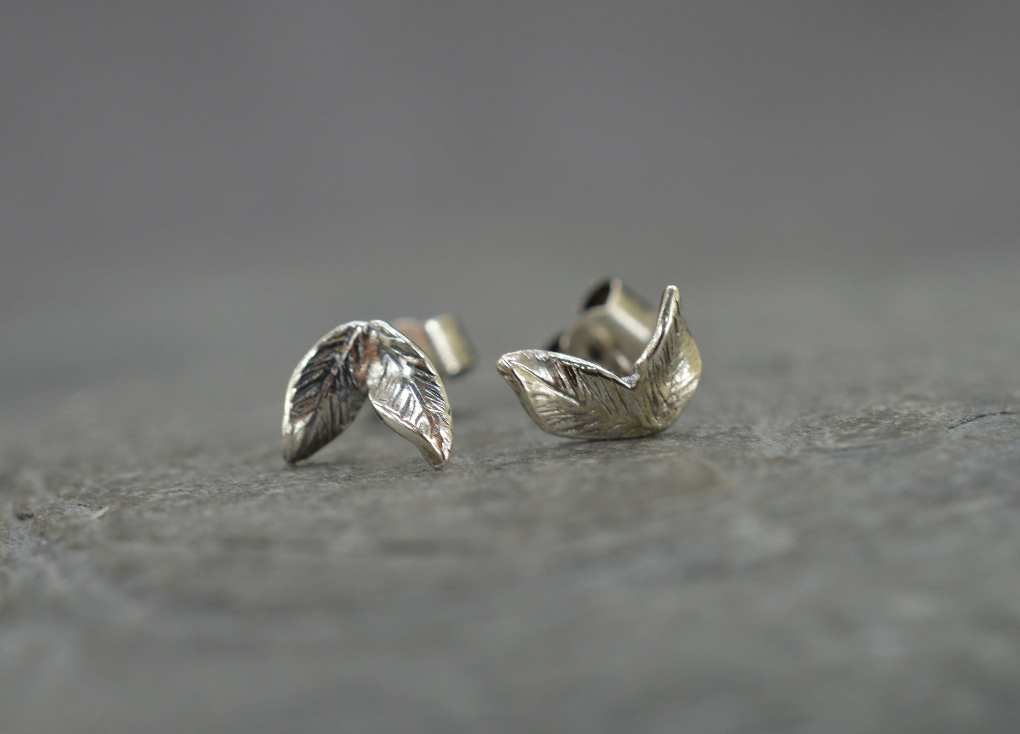 Double leaf sterling silver stud earrings