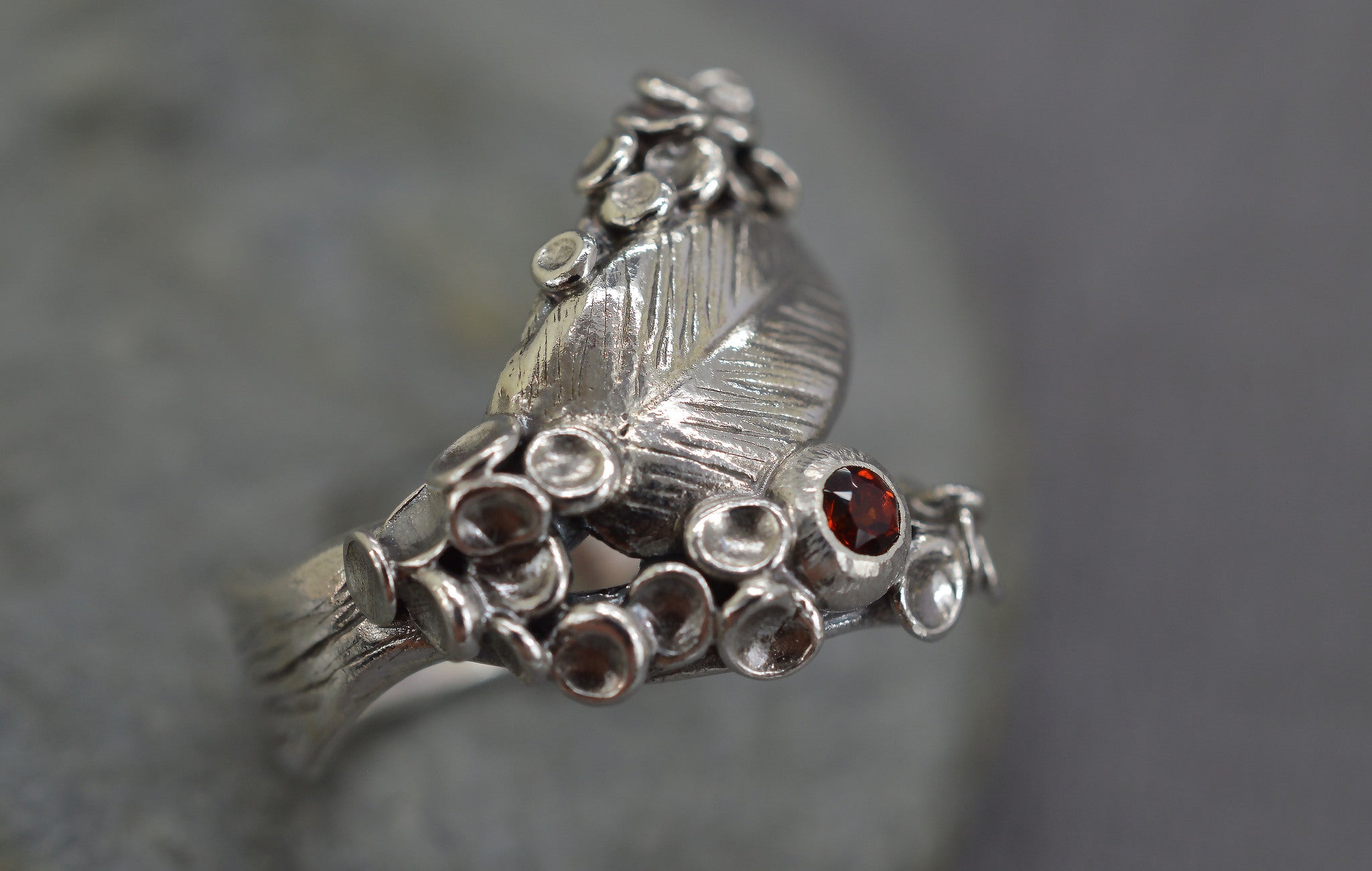 Sterling silver lichen cup ring