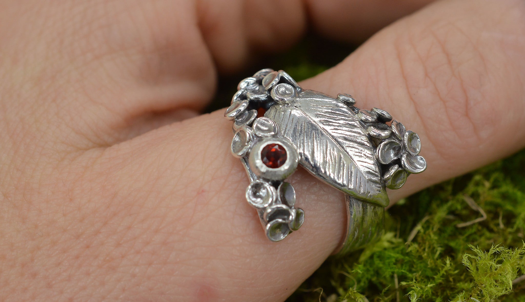 Sterling silver lichen cup ring