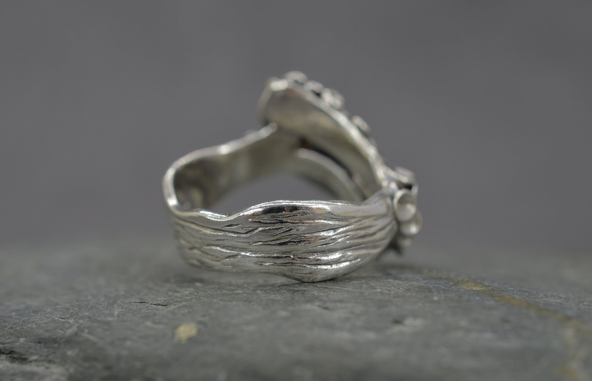 Sterling silver lichen cup ring