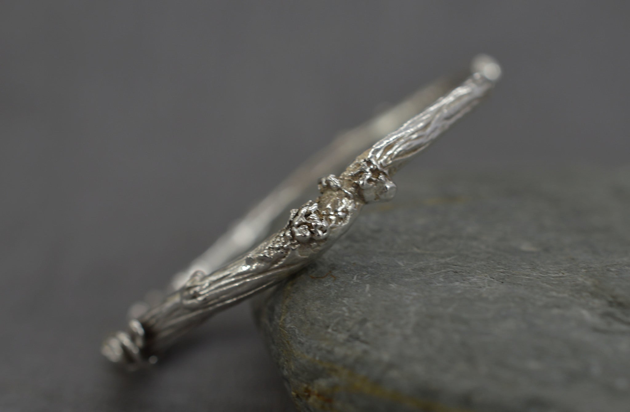 Sterling silver lichen cup cuff bangle