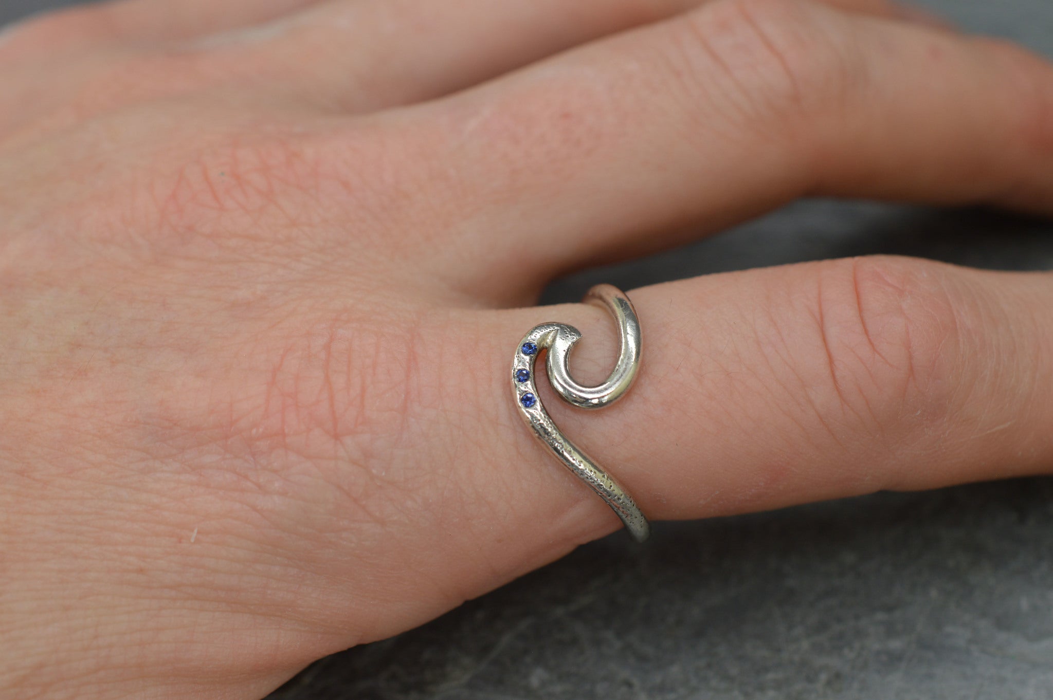 Sterling silver sapphire wave ring