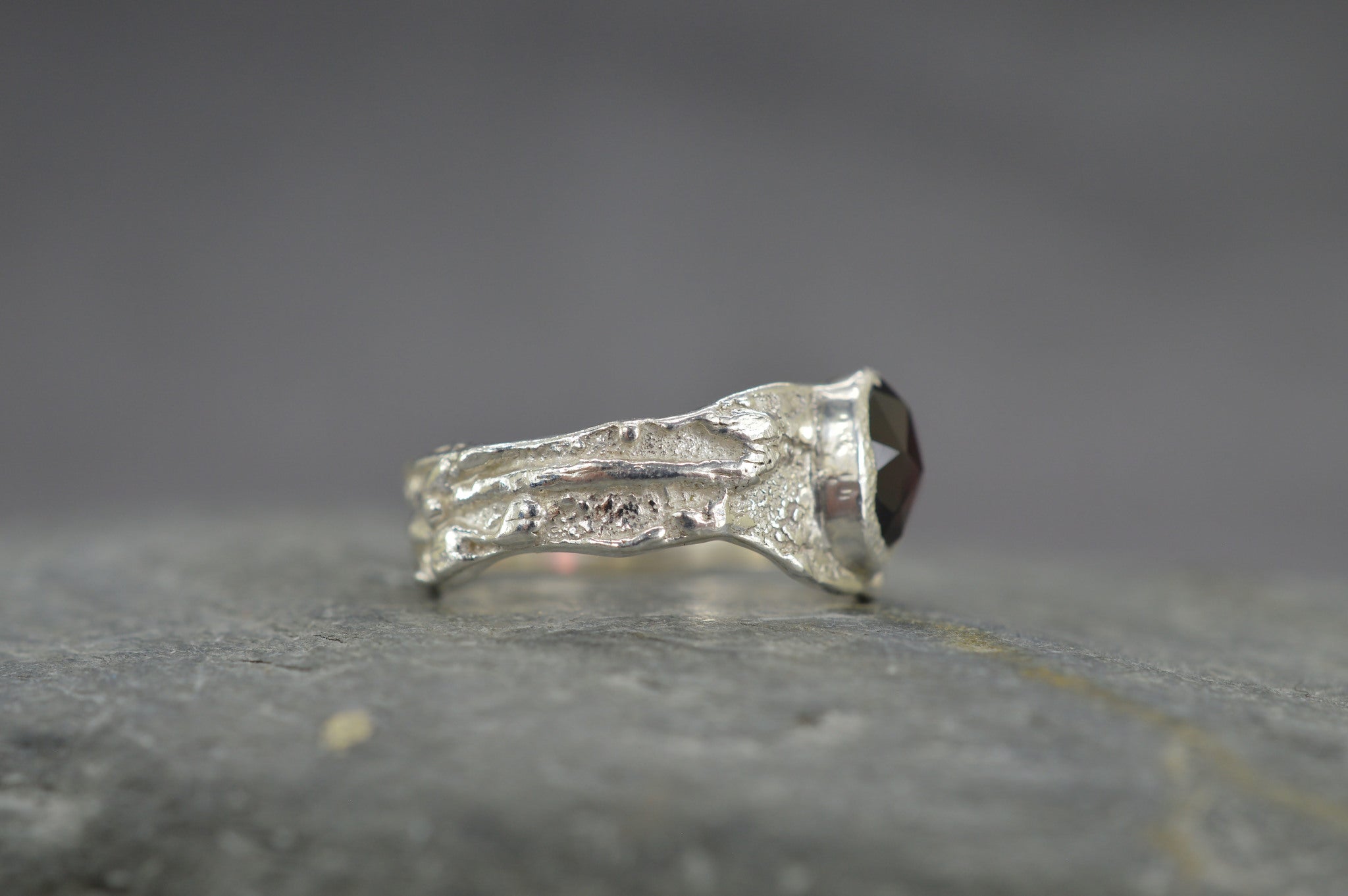 Rhodolite Garnet bark ring