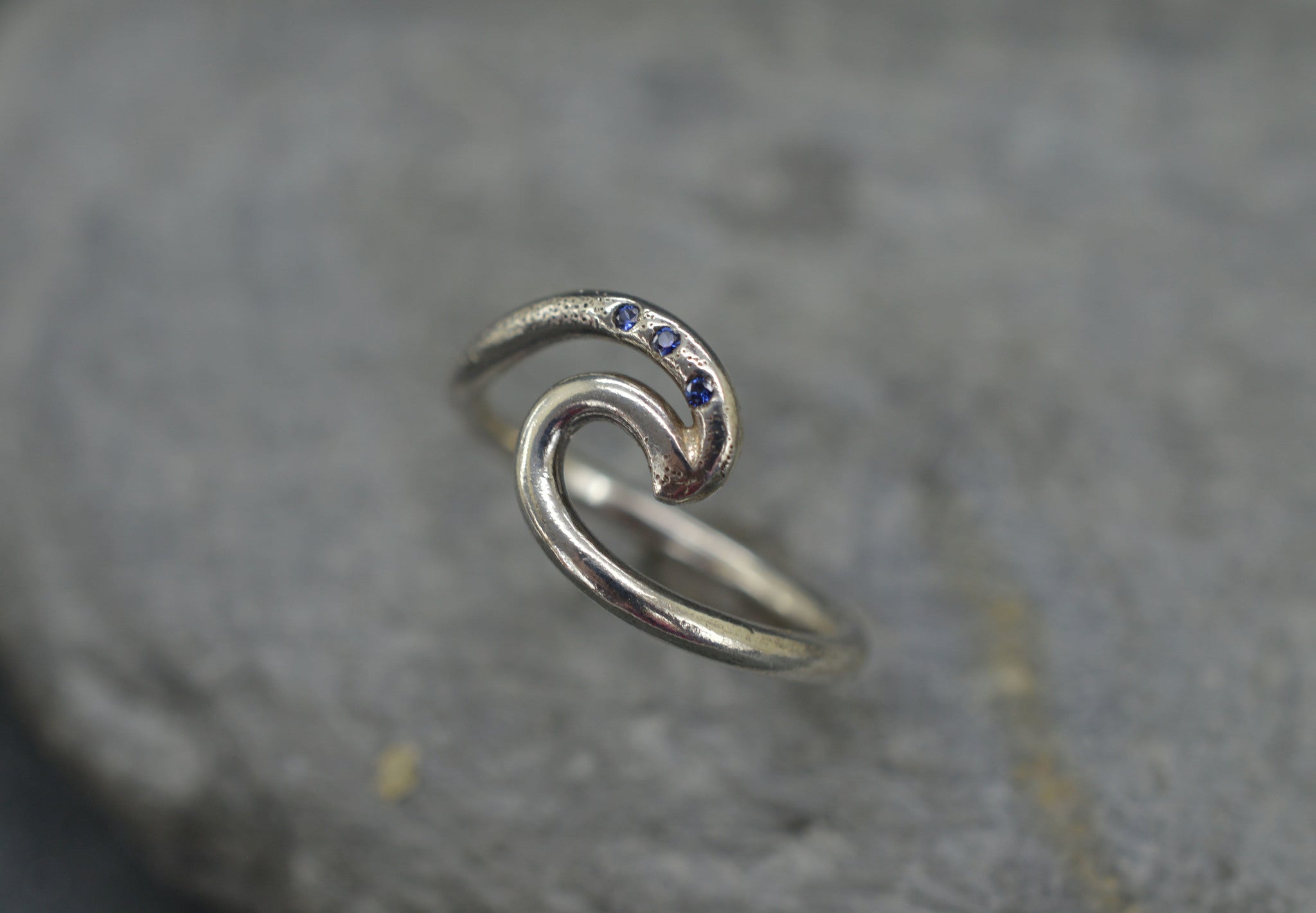 Sterling silver sapphire wave ring