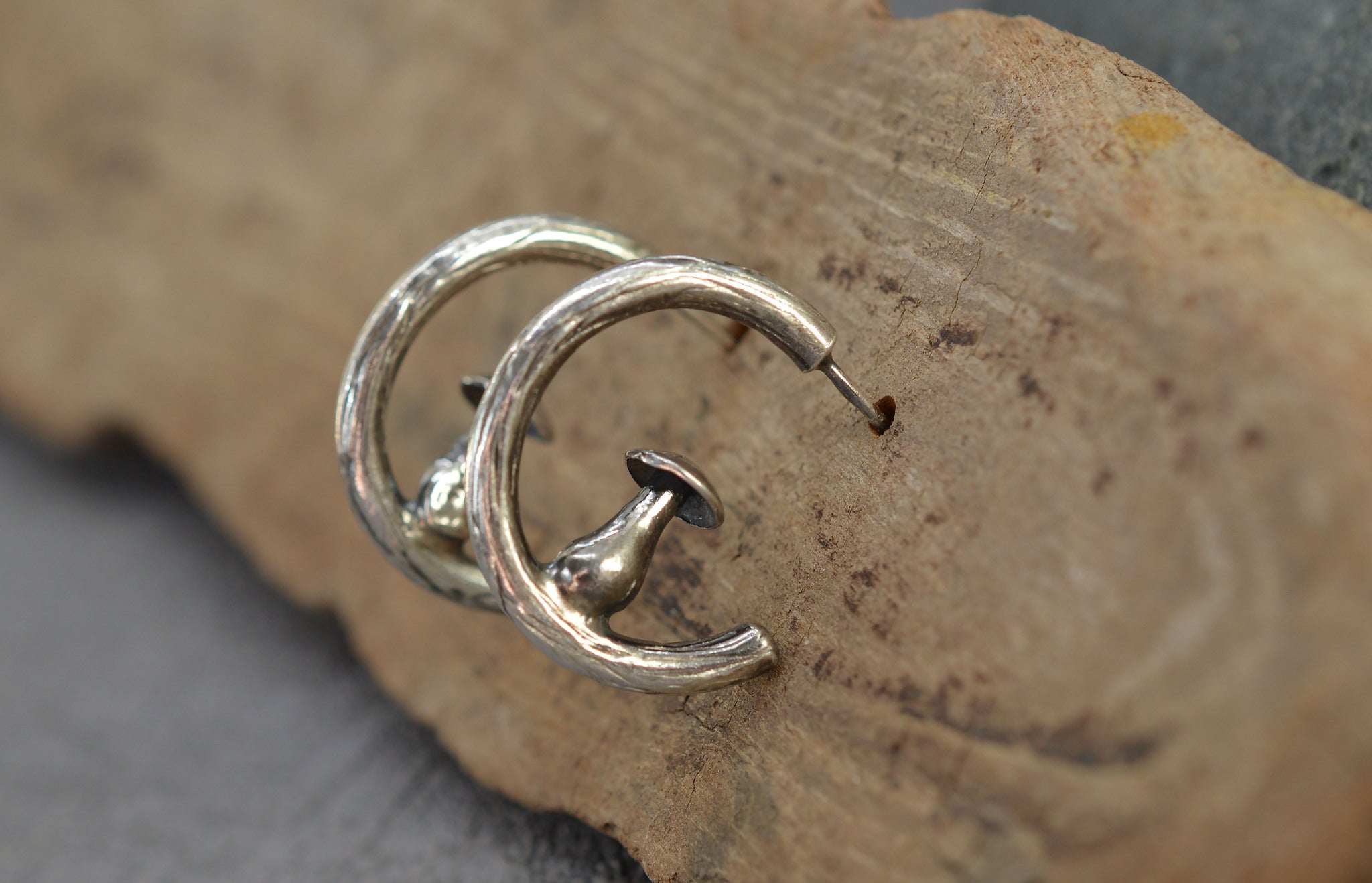 Sterling silver mushroom hoop earrings