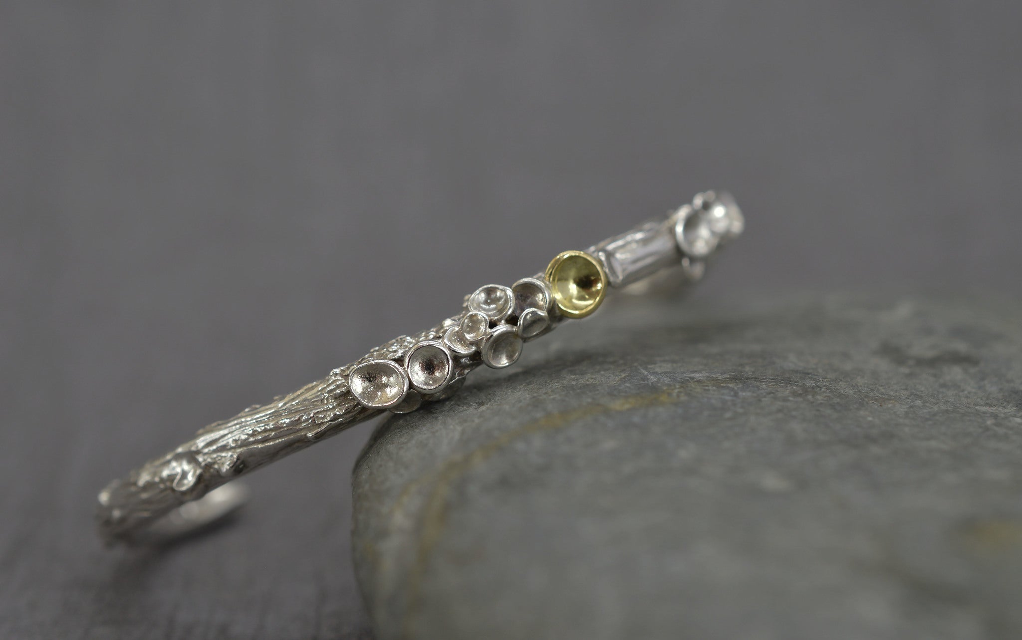 Sterling silver lichen cup cuff bangle