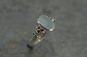 Sea glass barnacle ring
