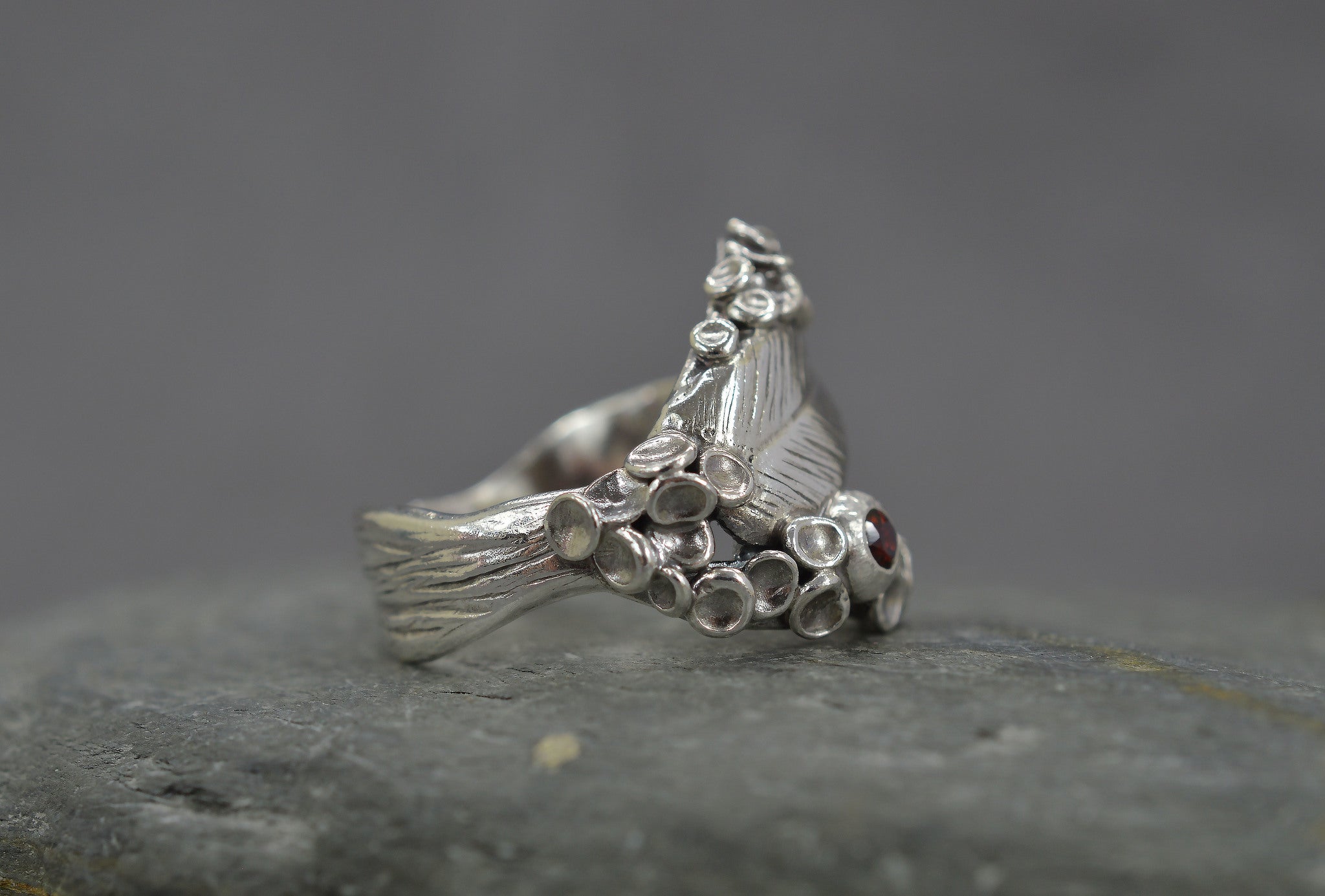 Sterling silver lichen cup ring