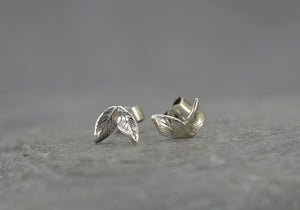 Double leaf sterling silver stud earrings