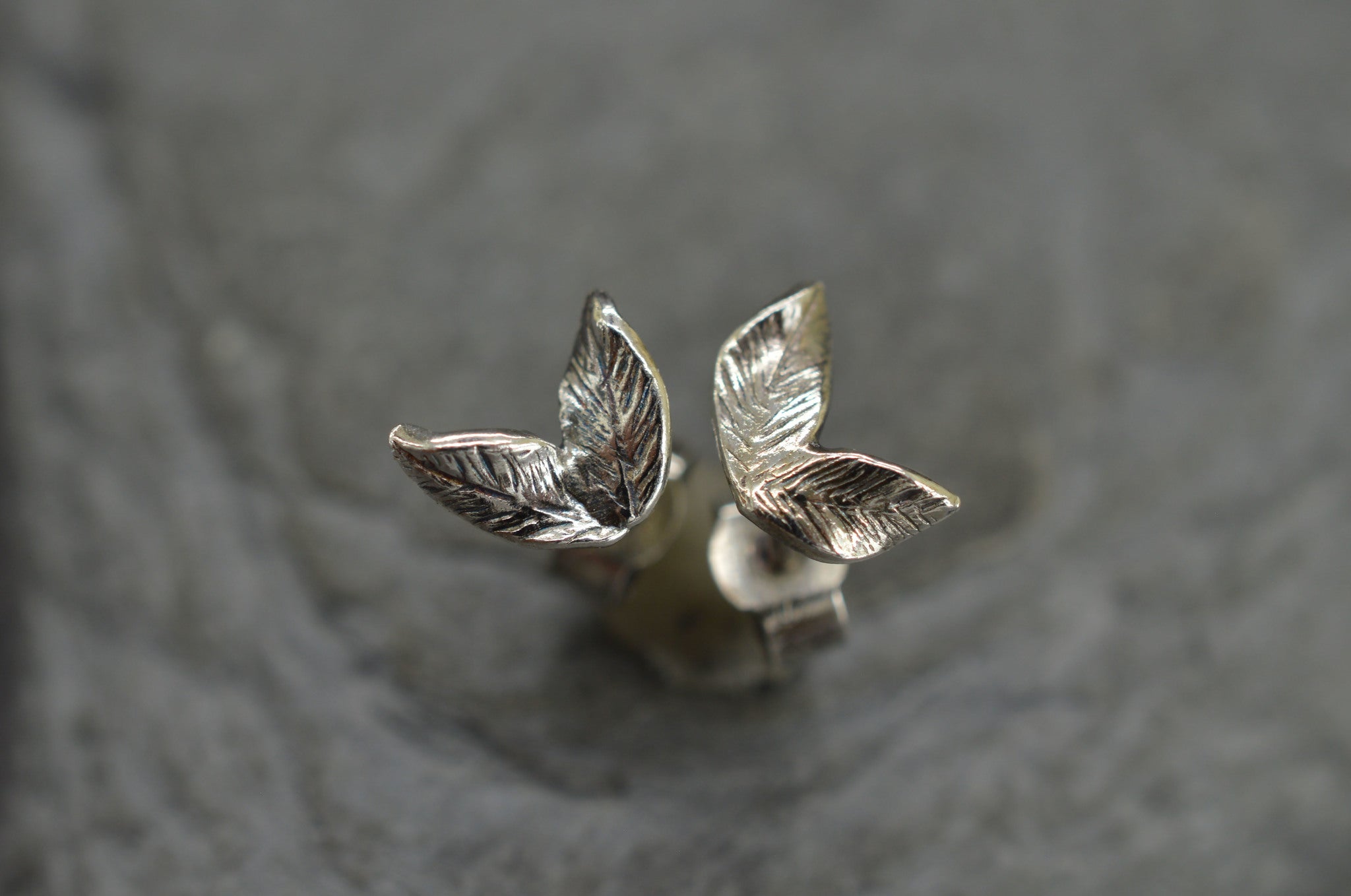 Double leaf sterling silver stud earrings