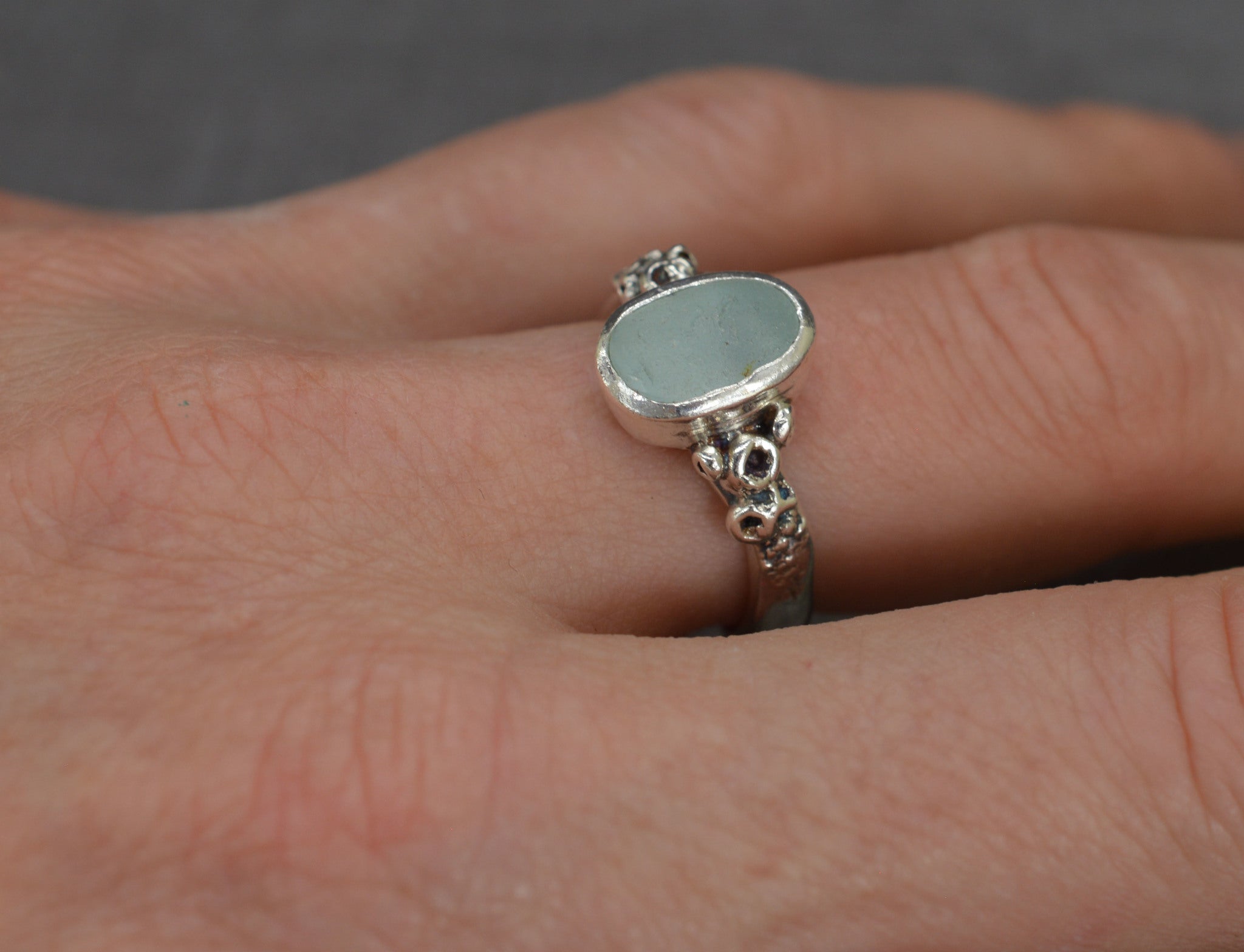 Sea glass barnacle ring