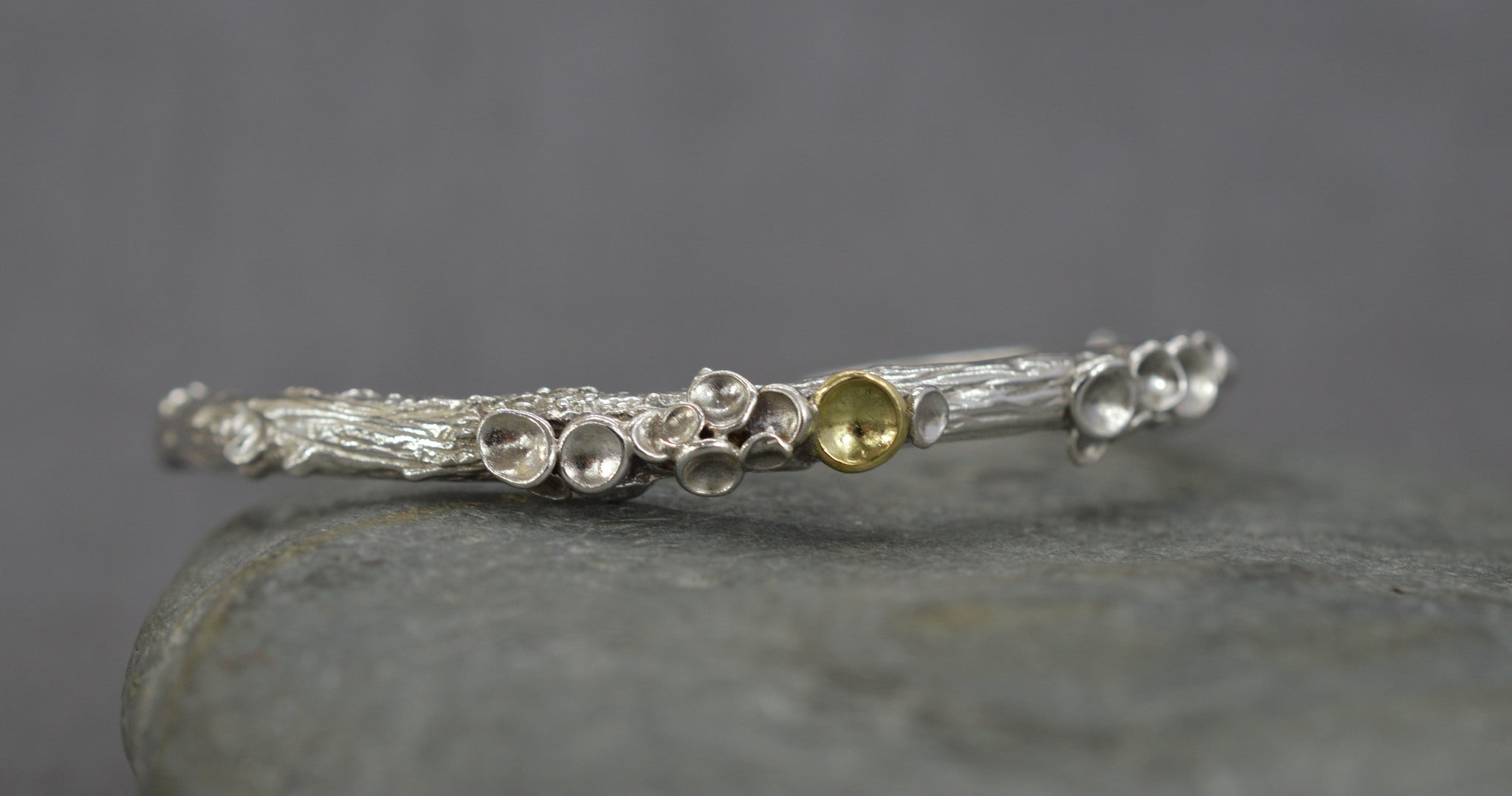 Sterling silver lichen cup cuff bangle