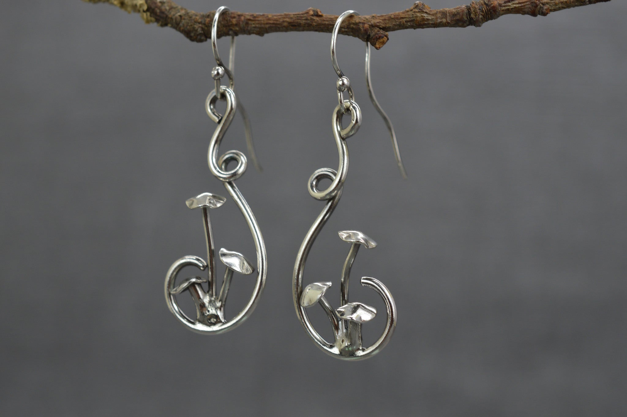 Sterling silver mushroom earrings