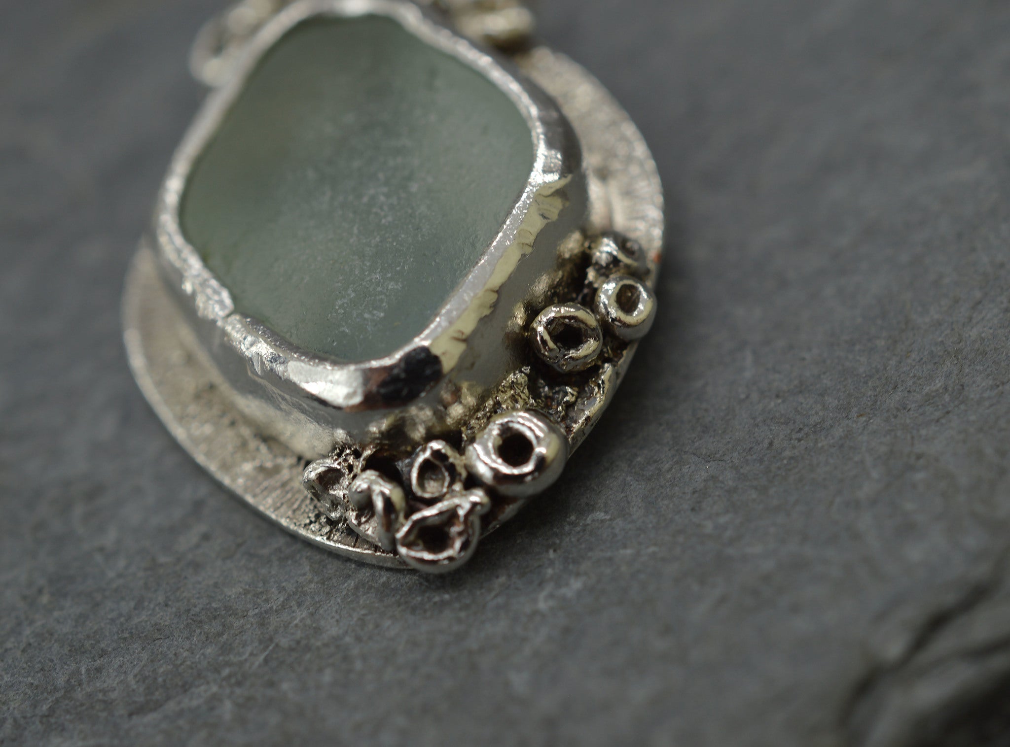 Barnacle encrusted sea glass necklace