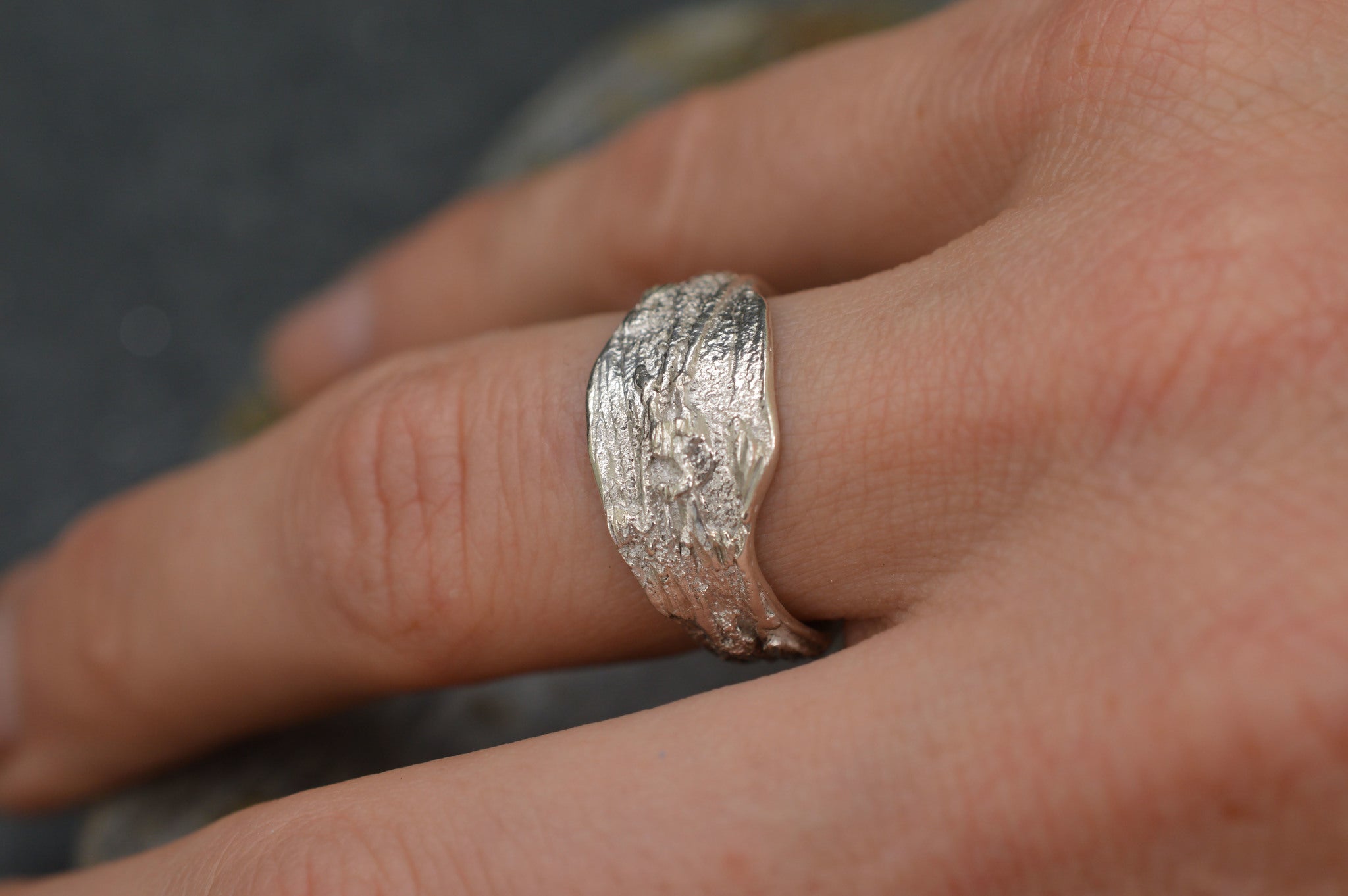 Sterling silver bark ring