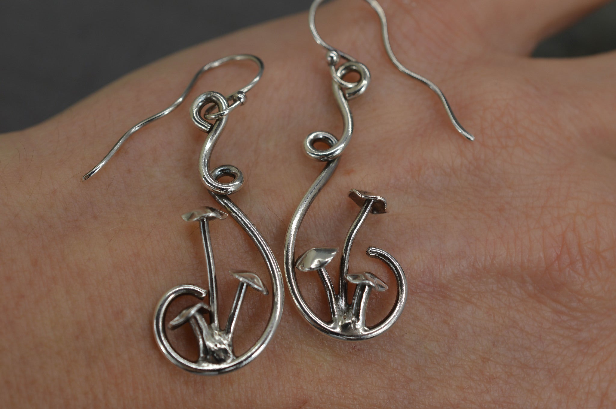 Sterling silver mushroom earrings