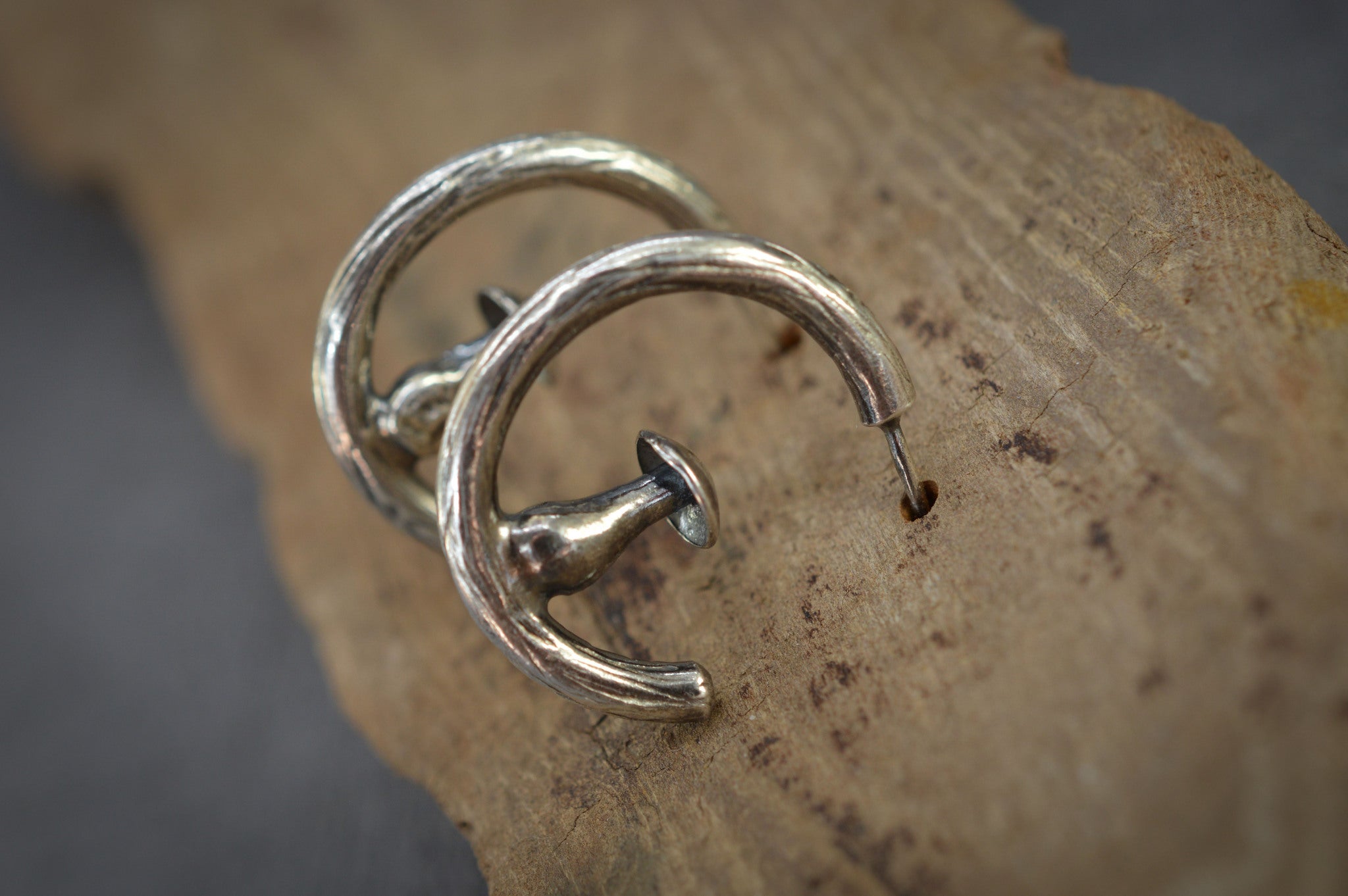 sterling silver mushroom hoop earrings