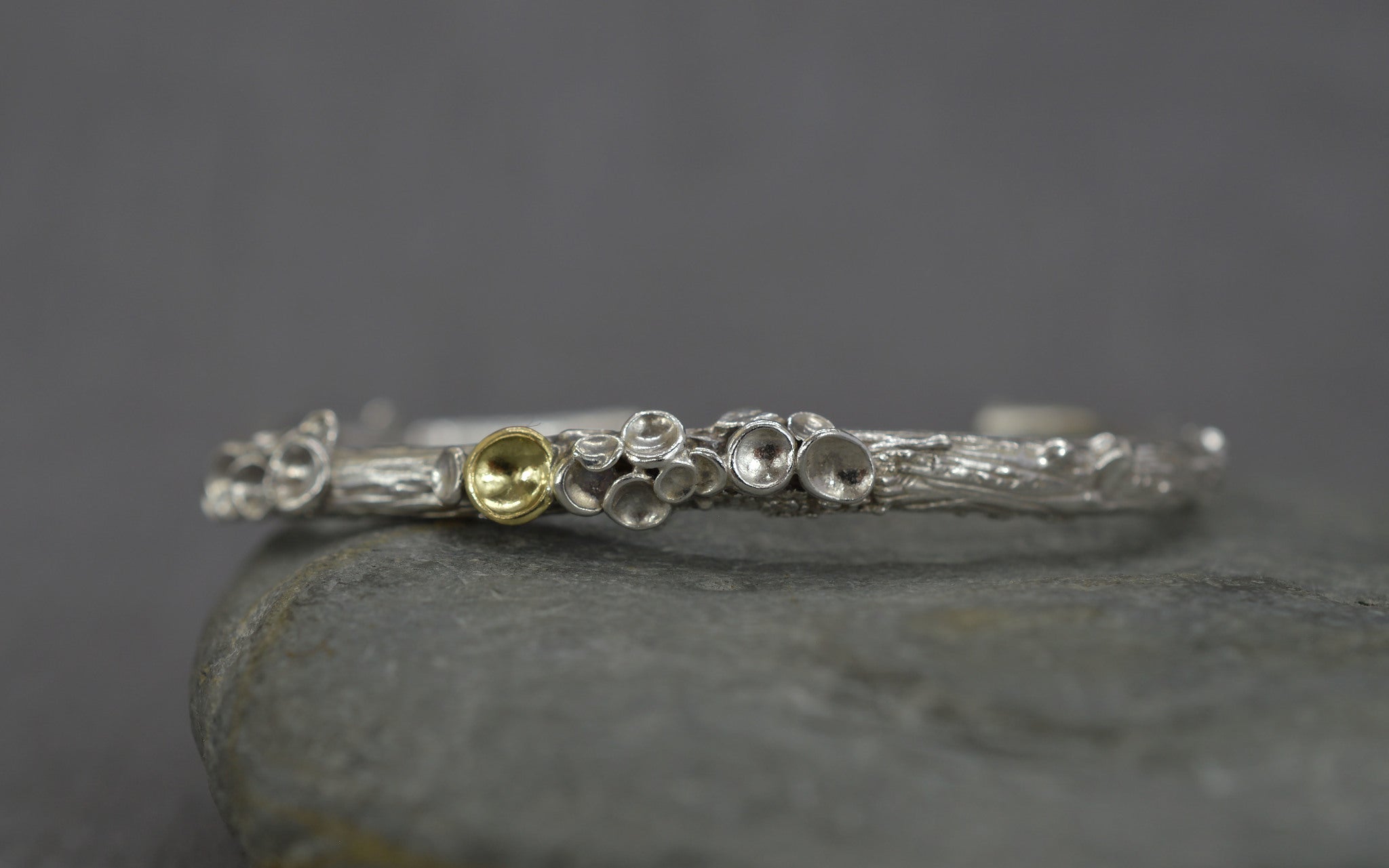 Sterling silver lichen cup cuff bangle