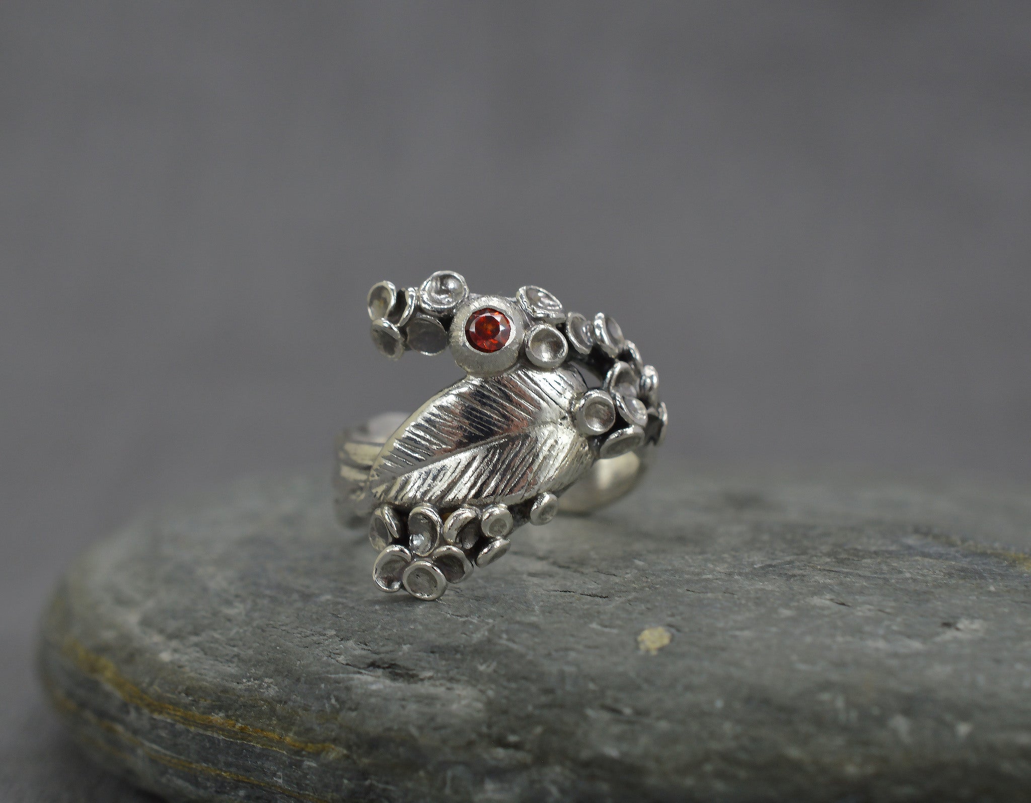 Sterling silver lichen cup ring