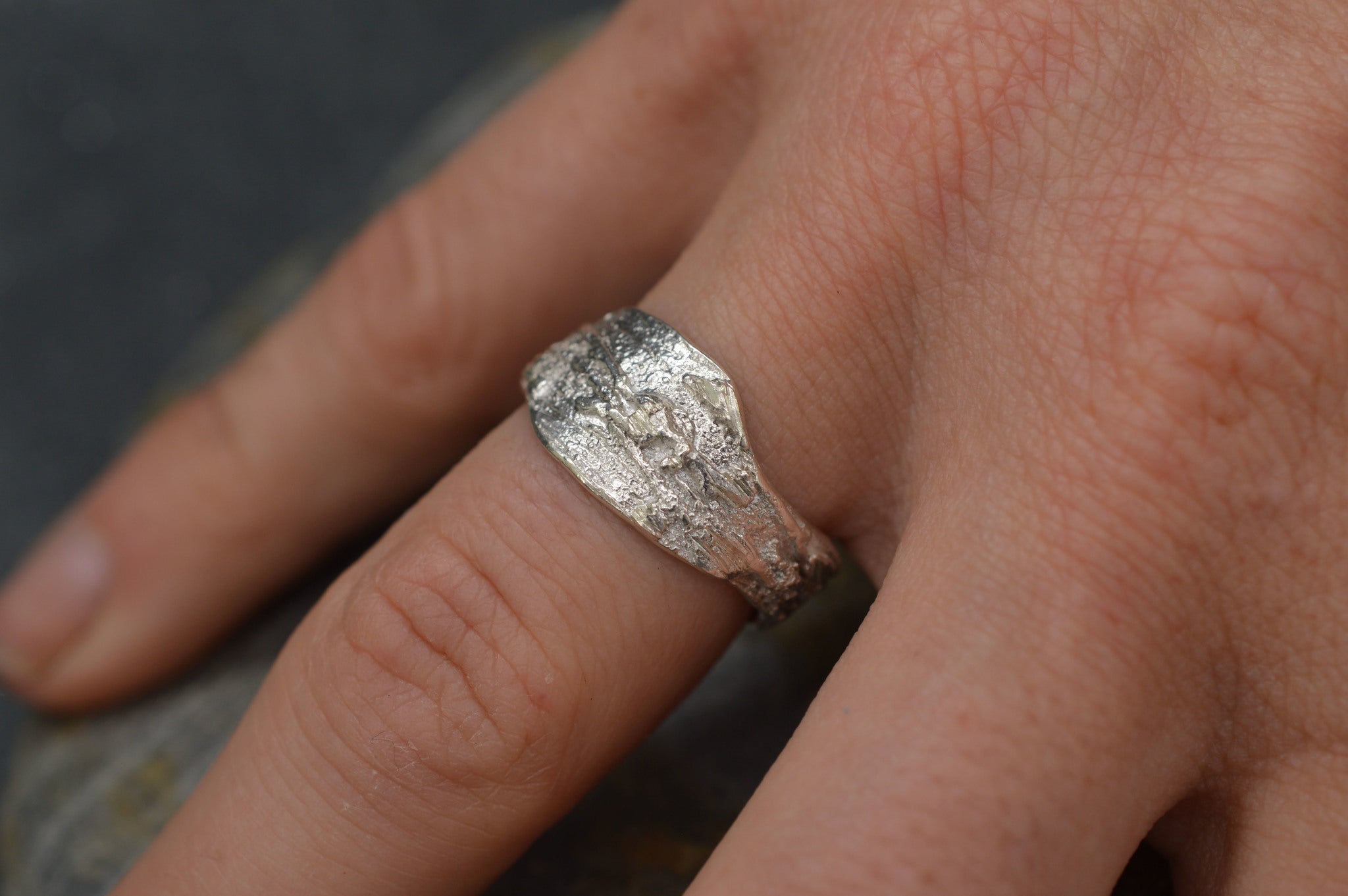 Sterling silver bark ring