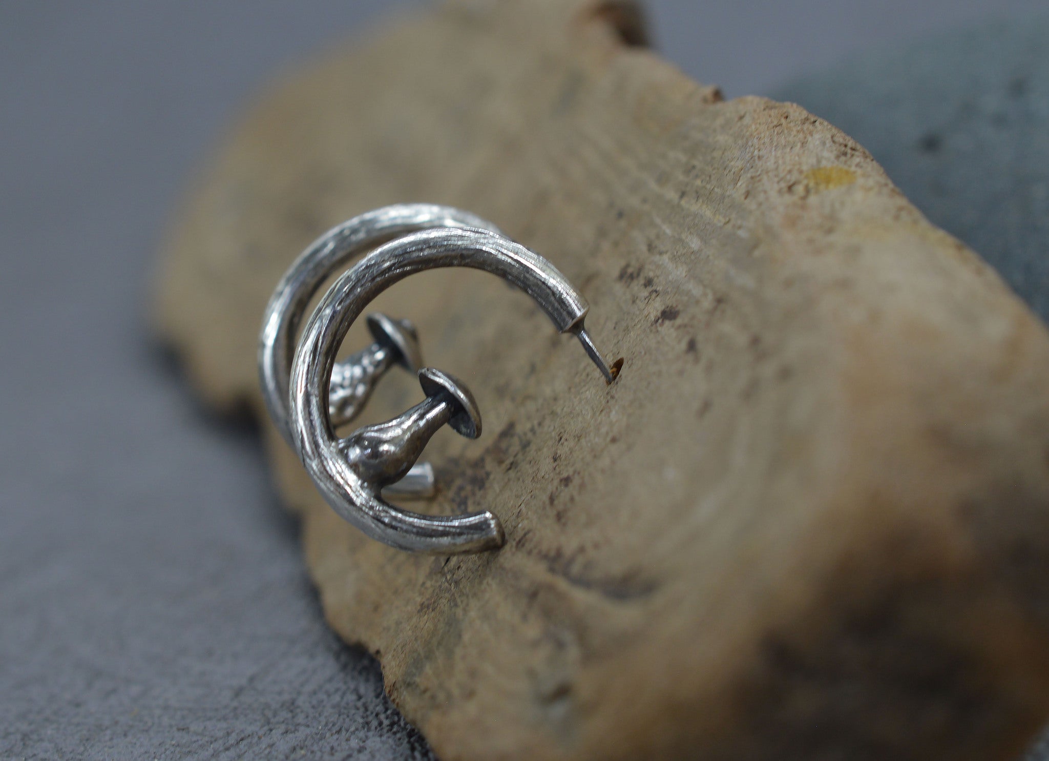 sterling silver mushroom hoop earrings