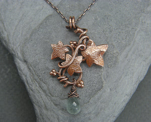 Aquamarine necklace for women ~ Leaf necklace ~ Nature necklace ~ Leaf jewelry ~ Leaf pendant ~ Gift for her ~ March birthstone ~ Aquamarine