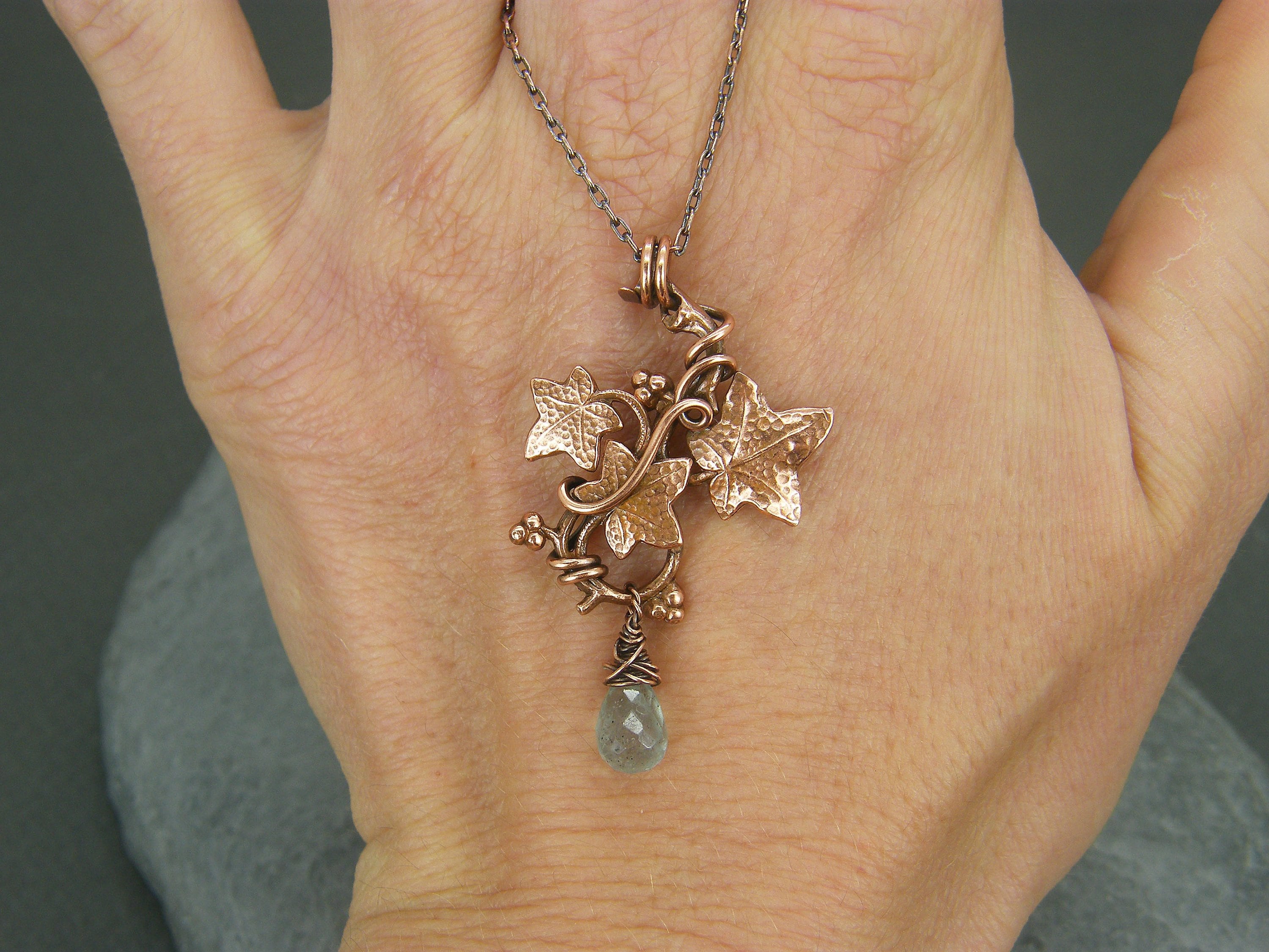Aquamarine necklace for women ~ Leaf necklace ~ Nature necklace ~ Leaf jewelry ~ Leaf pendant ~ Gift for her ~ March birthstone ~ Aquamarine